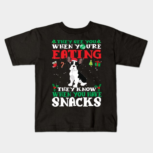 Christmas Dog Eating Snacks Kids T-Shirt by CyberpunkTees